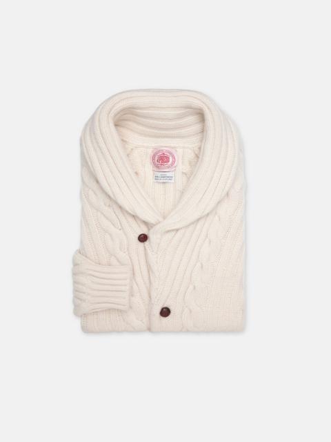 J. PRESS MADE-IN-SCOTLAND NATURAL SHAWL COLLAR CABLEKNIT CARDIGAN