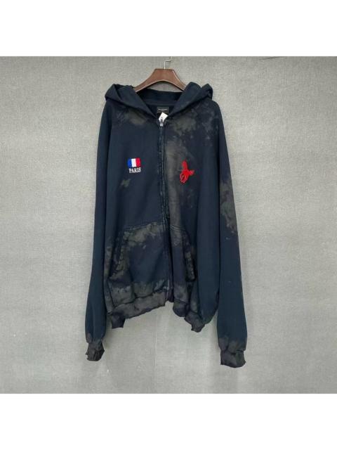 BALENCIAGA Balenciaga runway horse-themed distressed zip-up hoodie with mud-dyed finish.