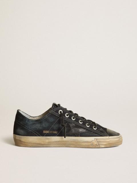 Golden Goose V-Star sneakers in midnight-blue denim with black leather star and toe