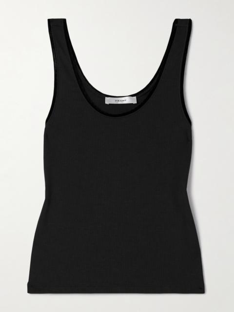 FRAME Velvet-trimmed Ribbed Stretch-modal Tank