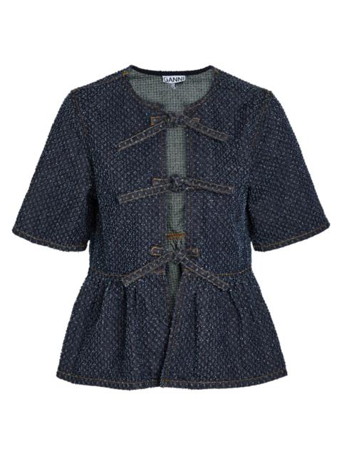 GANNI Ganni Tweed-effect Peplum Denim Blouse