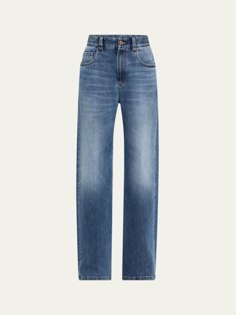 Brunello Cucinelli Soft Denim Loose Stove Pipe Jeans
