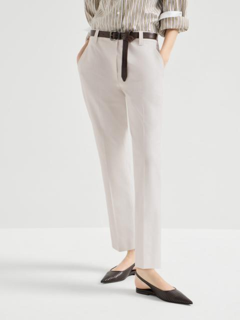 Brunello Cucinelli Stretch twisted cotton twill cigarette trousers with monili