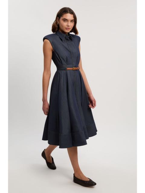 KAREN MILLEN Petite Denim Tailored Belted Collared Full Midi Dress