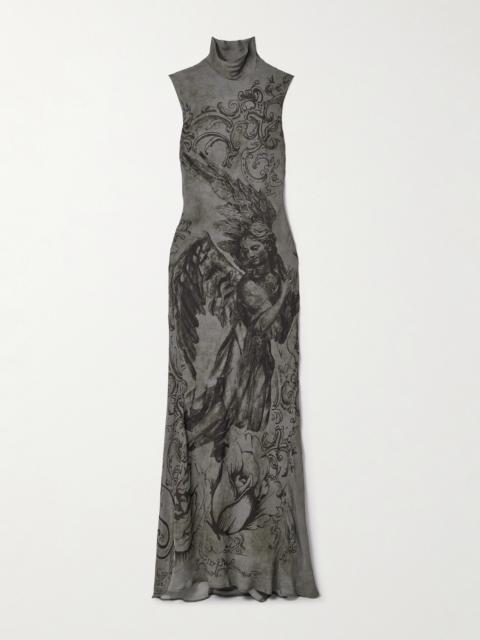 Acne Studios Open-back Printed Georgette Turtleneck Maxi Dress