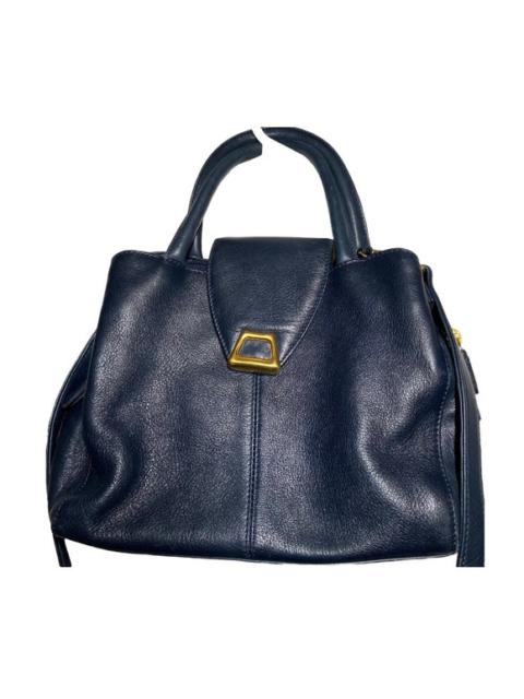 Other Designers Liz Claiborne Leather Co Shoulder Bag Gold Plated Detail Zip Pockets Navy Blue