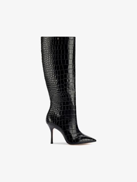 Larroudé Kate Boot In Black Stamped Leather
