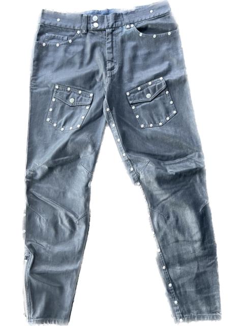 Dries Van Noten Waxed Biker Cargo Studded Denim Pant