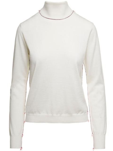 Maison Margiela Women White High Neck Sweater With Contrasting Stitching In Wool Woman