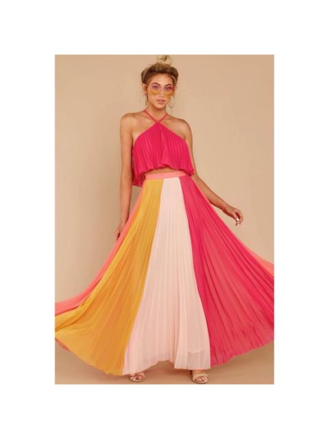 Other Designers Aura - Pink Pleated Multi Color Two Piece Set Maxi + Crop