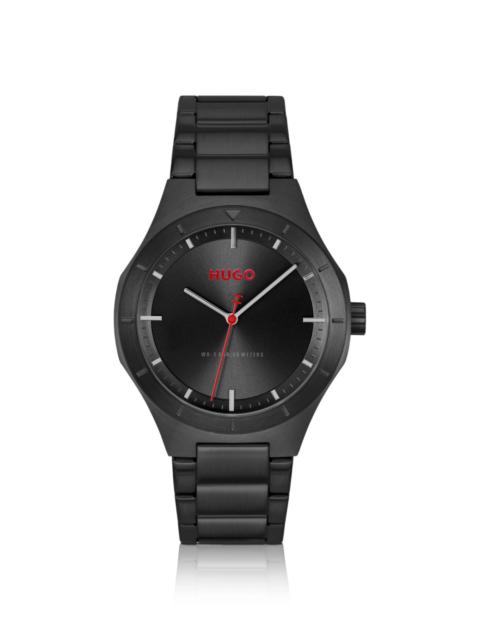HUGO LIT BLACK-PLATED WATCH WITH TONAL DIAL