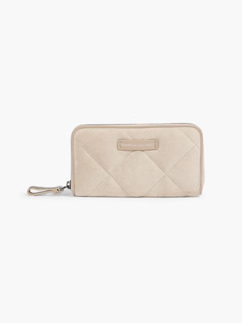 Brunello Cucinelli Bead-embellished quilted suede wallet