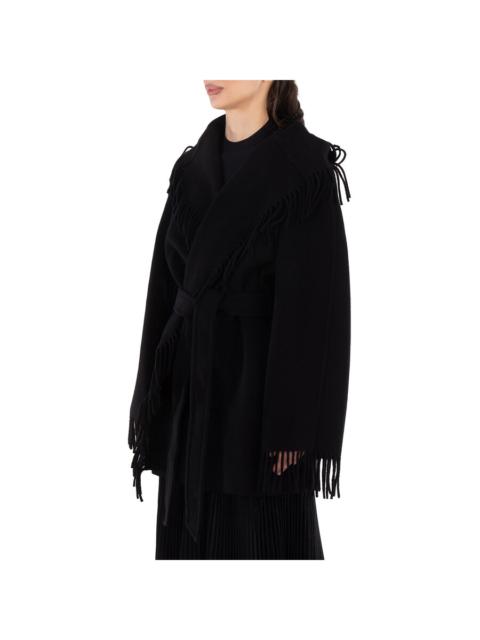 BALENCIAGA Balenciaga Ladies Black Fringed-Edge Hooded Cardi-Coat, Brand Size 1 (Small)
