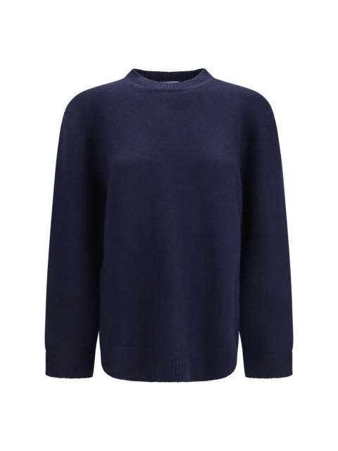 Prada Prada Crewneck Sweater with Suede Elbow Patches Blue