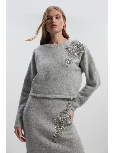 KAREN MILLEN Wool Blend Embellished Cosy Crew Neck Knit Jumper