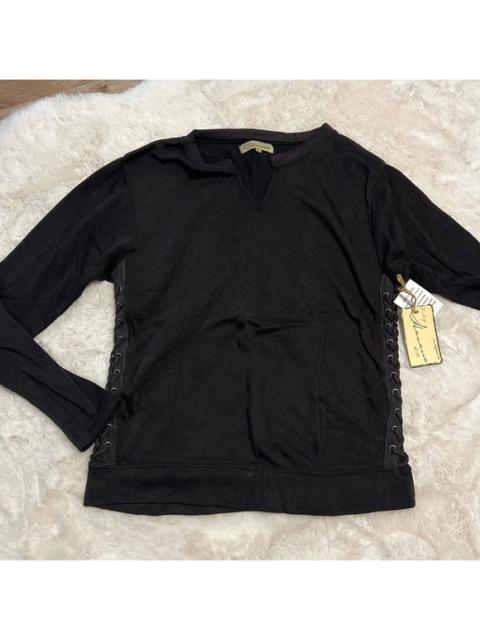 Other Designers Vintage Havana Black Burnout Fleece Lace Up Crewneck Sweatshirt