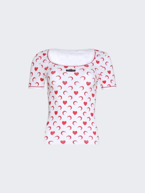 Marine Serre Moon Heart Squareneck Tee White And Red