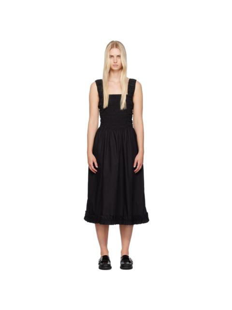 GANNI Black Shirred Midi Dress