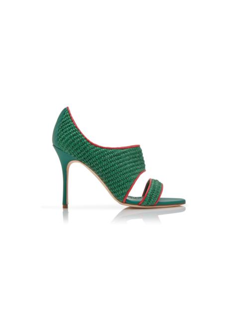 Manolo Blahnik Green and Red Raffia Open Toe Sandals