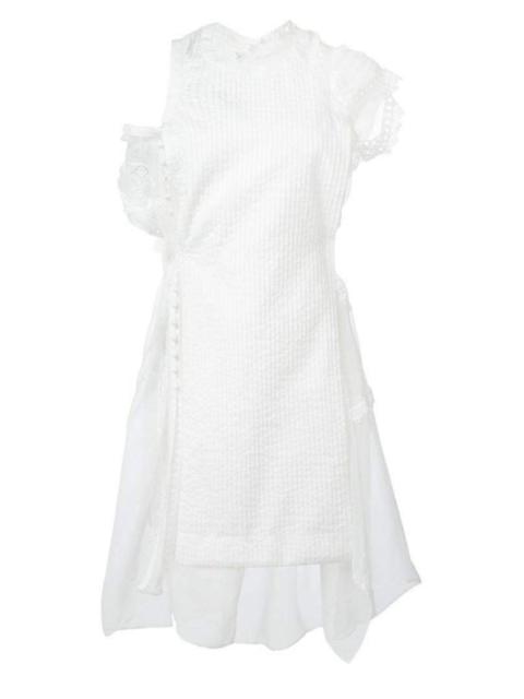 Lace Trim White Seersucker Dress