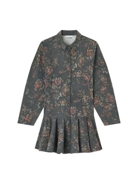 GANNI Printed Stretch Cotton Buttoned Dress