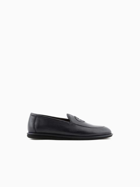 GIORGIO ARMANI Deerskin loafers with embroidered logo