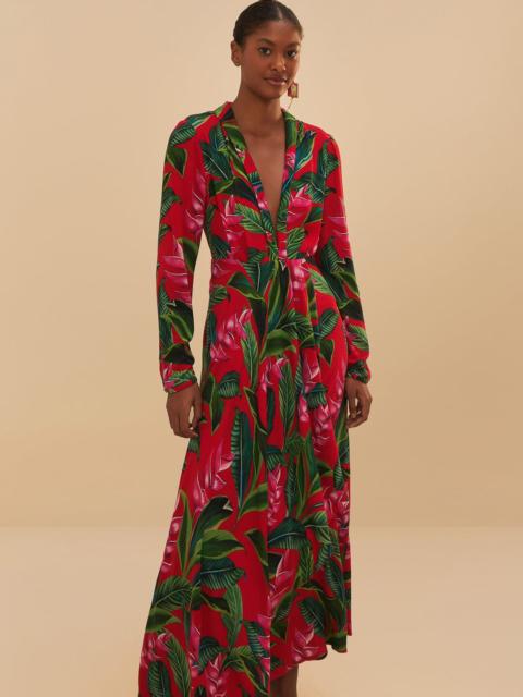 FARM RIO Red Dream Garden Long Sleeve Maxi Dress