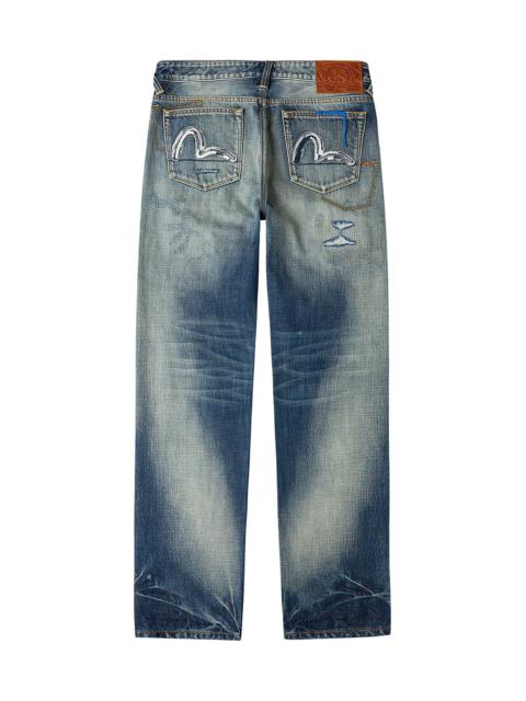 EVISU 7-Pocket Design with Seagull Embroidery Washed Regular Fit Jeans #2000