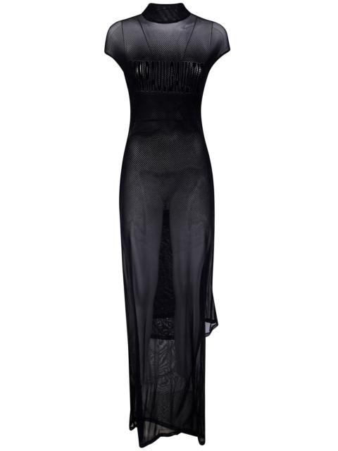 Jean Paul Gaultier Mesh Sleeveless Long Dress With Velvet Flock "Jean