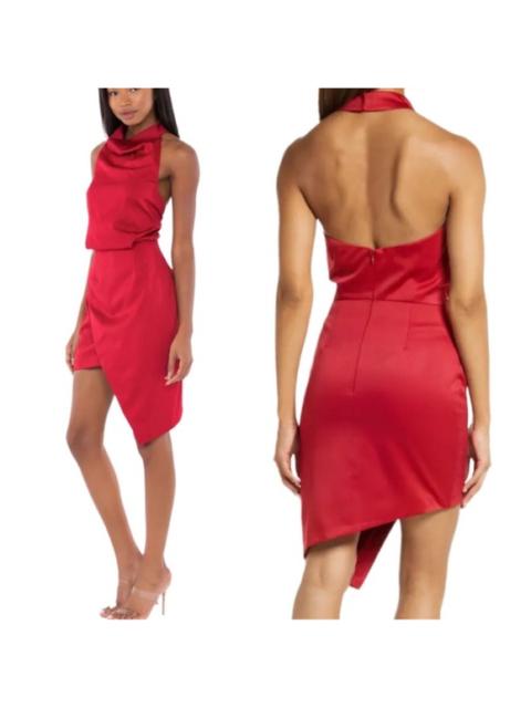 Other Designers New! Elliatt Asymmetric‎ Halter Satin Cocktail Dress in Red Sz Large $148