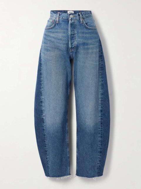 Luna frayed high-rise barrel-leg jeans Mid denim