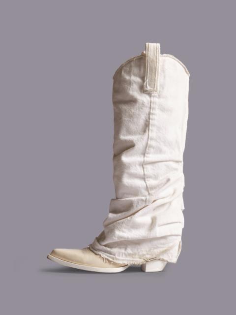 R13 Mid Cowboy Boot with Sleeve - White Denim | R13 Denim