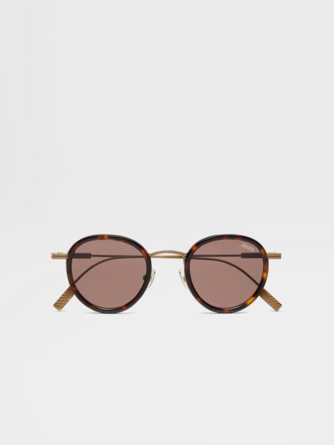 ZEGNA DARK HAVANA TITANIUM AND ACETATE SUNGLASSES