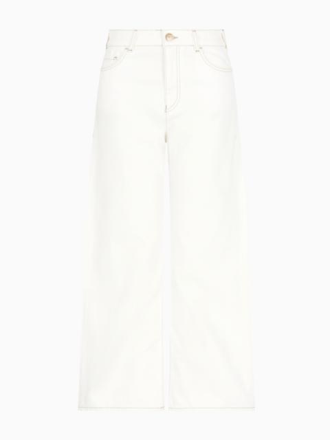 EMPORIO ARMANI J33 MID-RISE, CROPPED WIDE-LEG JEANS IN GARMENT-DYED BULL