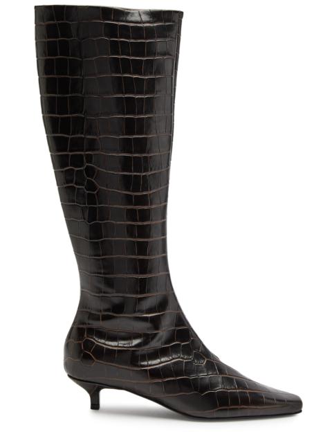 40 crocodile-effect leather knee-high boots