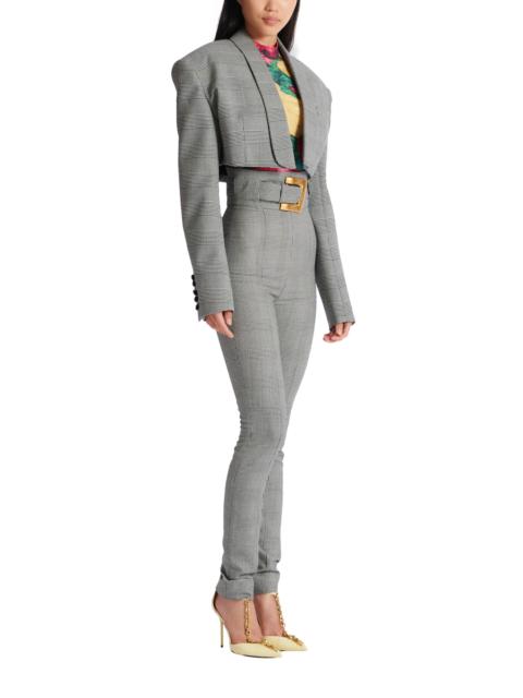 Balmain Balmain Cropped jacket in Prince of Wales jacquard in Black at Nordstrom