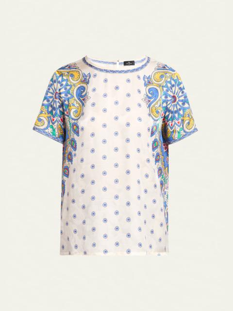 Etro Short-Sleeve Paisley-Print Top