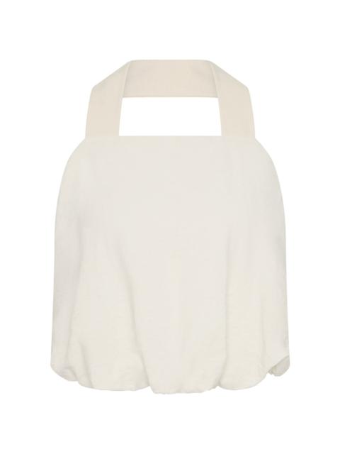 ST. AGNI Cropped Silk-Blend Halter Top off-white