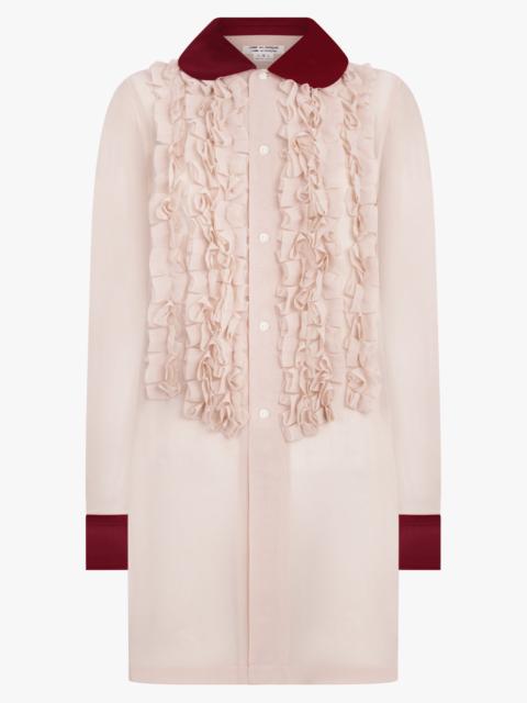 Comme Des Garçons RUFFLE EMBELLISH L/S SHIRT WITH VELVET TRIM | BEIGE/BURGUNDY