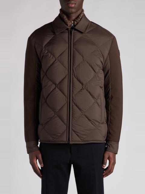 Moncler Moncler Aiguille Mixed Media Down Shirt Jacket in Brown at Nordstrom