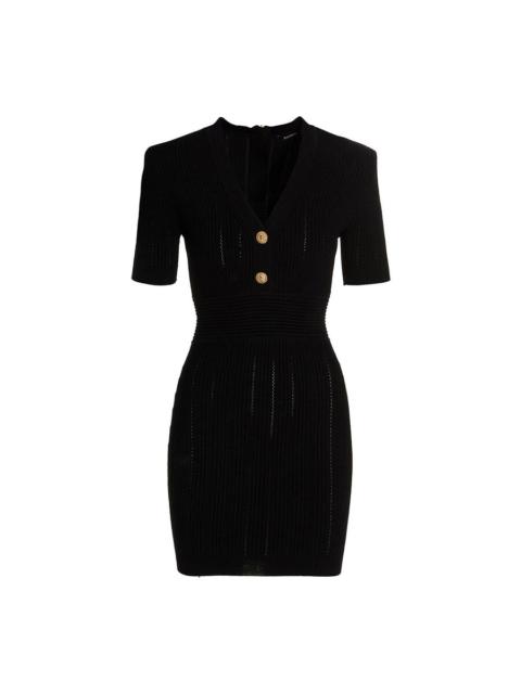 Balmain Balmain Openwoolrk Knit Dress With V-Neck