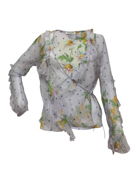 Dior CHRISTIAN DIOR Spring Summer 2002 Floral Print Silk Chiffon Wrap Shirt