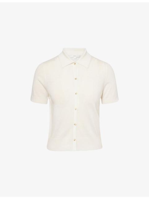 Vince Polo-Collar Short-Sleeves Wool-Blend Top