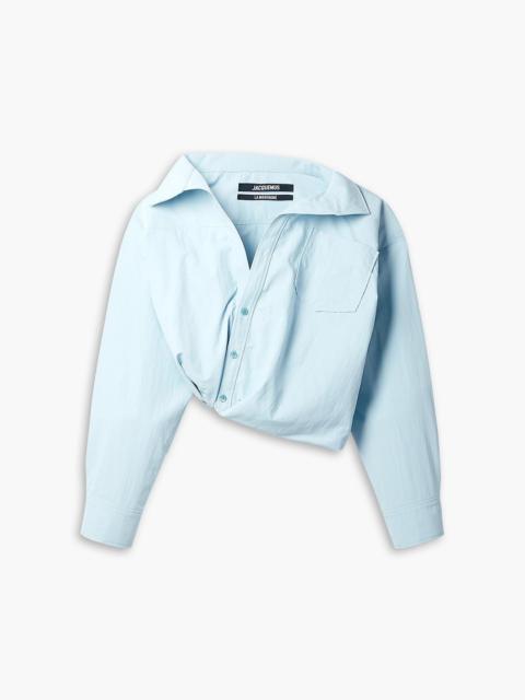 JACQUEMUS Asymmetric cropped taffeta shirt
