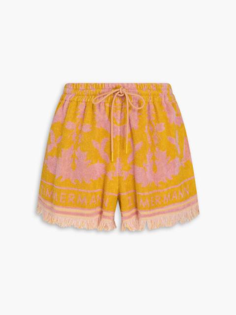 Zimmermann Fringed printed cotton-terry shorts