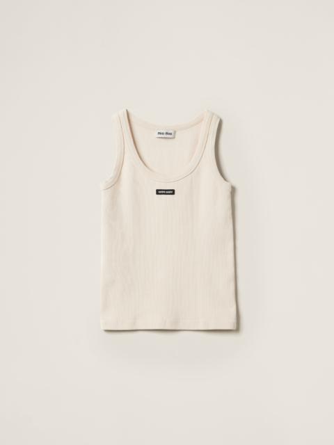 Miu Miu Garment-dyed ribbed knit jersey top