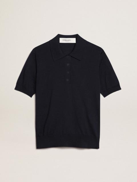 Golden Goose Women’s polo shirt in navy-blue merino wool
