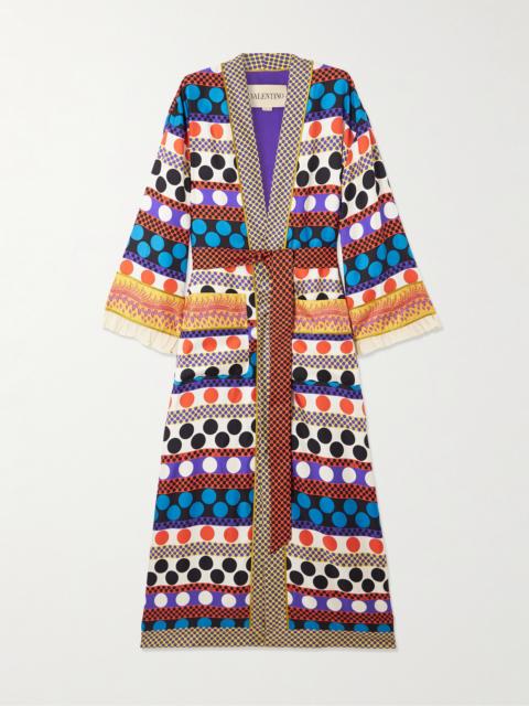 Valentino Belted Ruffled Printed Silk-twill Robe