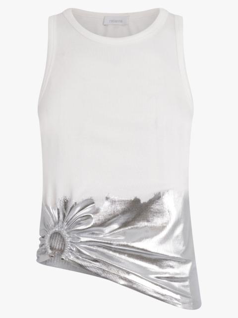 rabanne ASYMMETRIC TANK TOP WITH FOIL DETAIL | WHITE/SILVER