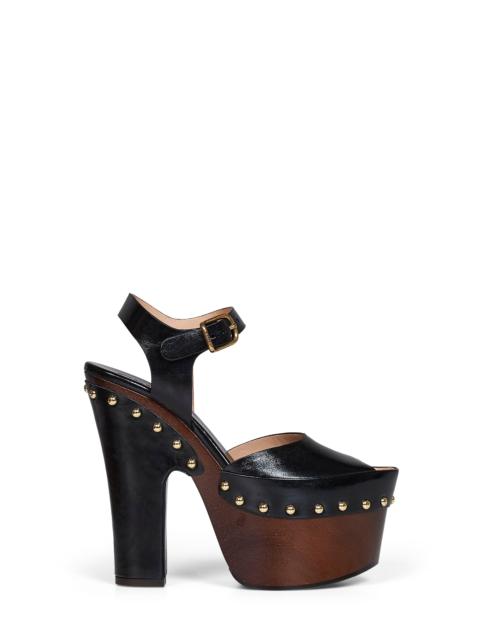 Chloé Chloé Women Black Shiny Calfskin Leather Meret Platform Clogs